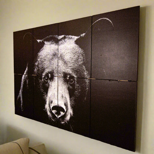 48x36 Black Bear Multi-Panel Laser-Engraved Wall Art – Rustic Wildlife Decor