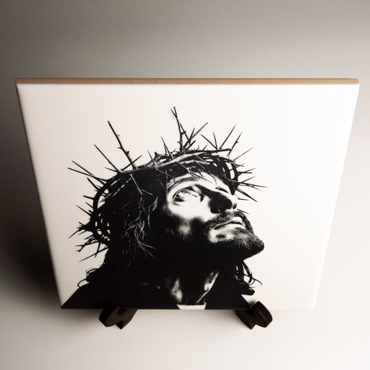 Jesus Christ with Crown of Thorns Ceramic Decorative Plate with Stand – Christian Decor